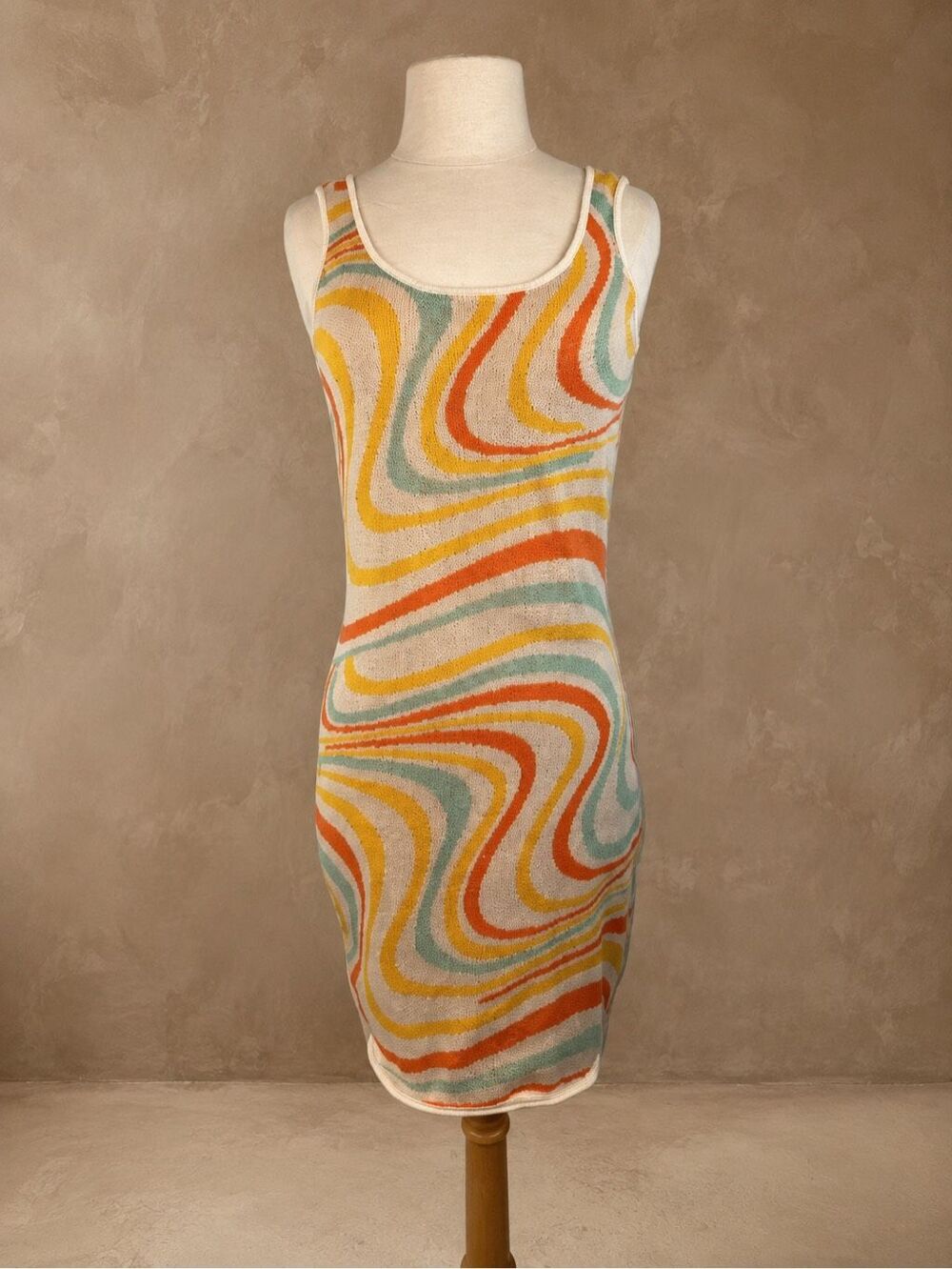 Noisy May Size L Swirl Knit Bodycon Tank Dress Retro Mod California Cool